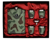 Srebrna Piersiówka w Etui Moro w Zestawie Prezentowym z 4 Kieliszkami