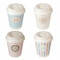 Kubki papierowe do kawy 300 ml SUP Pastele + wieczka – zestaw 100 sztuk