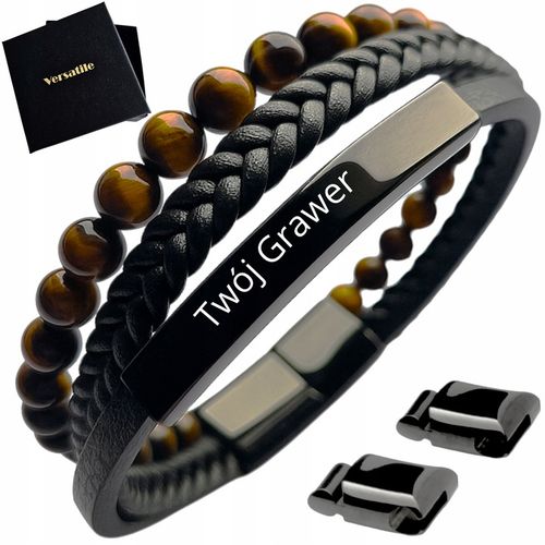 Bransoletka męska REGULOWANA 20-23CM TYGRYSIE OKO SKÓRA JAKOŚĆ VERSATILE na Arena.pl