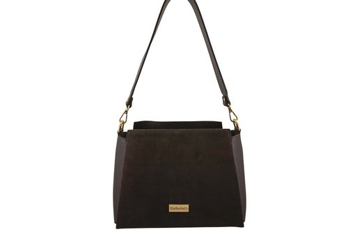 Torebka miejska z naturalnego zamszu i skóry - Brązowa ciemna na Arena.pl