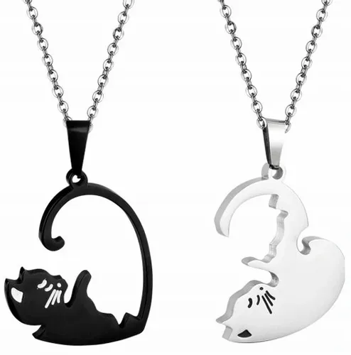Zestaw Naszyjnik Przyjaźni BEST FRIENDS Yin Yang 2szt Czarny Srebrny Koty na Arena.pl