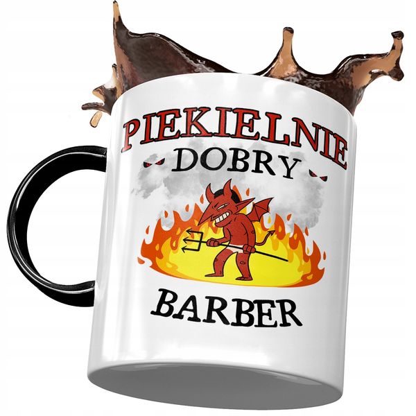 Kubek Czarny Barbera Piekielnie Dobry Barber Z Nadrukiem Ze Zdjęciem zdjęcie 1