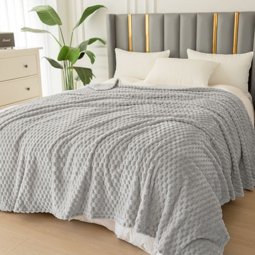 Miękki Koc Szachownica 200X220 - Jasnoszary na Arena.pl