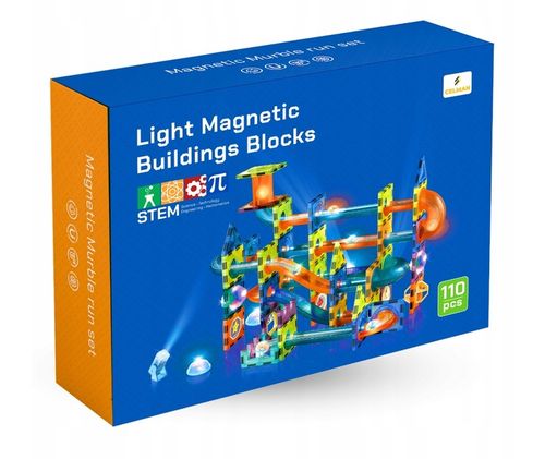 KLOCKI MAGNETYCZNE ŚWIECĄCY TOR KULKOWY 110 ELEMENTÓW KULODROM ZESTAW na Arena.pl