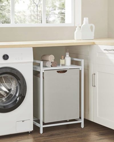 Kosz na pranie biały nowoczesny 65 l jednokomorowy MDF stal na Arena.pl