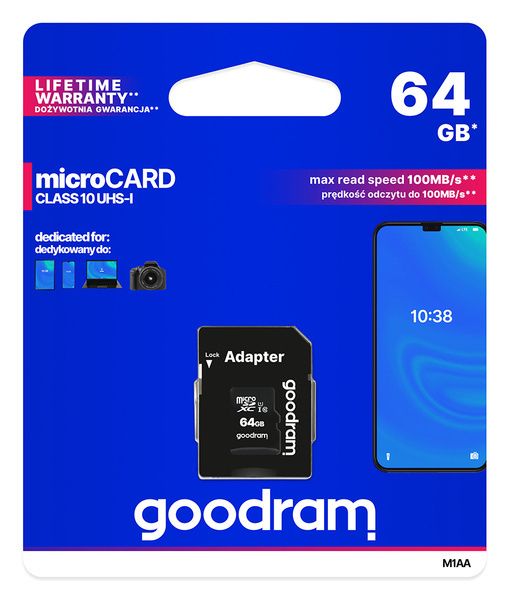 GOODRAM karta pamięci 64GB UHS I microSD Class 10 + Adapter SD zdjęcie 3