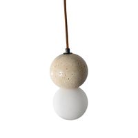 Wisząca lampa Bilo PL0135 Yaskr drewno kamień kula beżowa biała