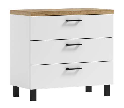 Komoda Nela 60 z 3 szufladami blat 32 biały/dąb craft złoty (W3) na Arena.pl