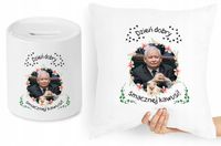Jarosław Kaczyński Zestaw Poduszka + Skarbonka Z Nadrukiem Ze Zdjęciem