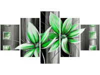 80CM 150CM OBRAZ 5 ELEM KWIATY ZIELONO ŚCIENNY