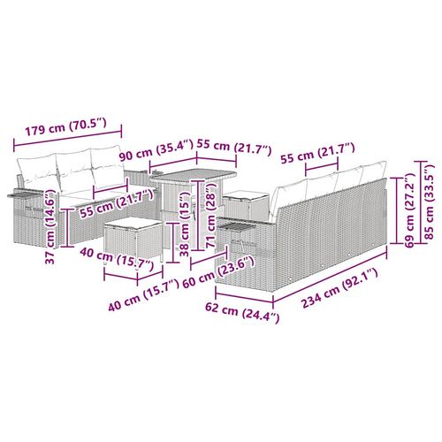 Zestaw Sof na Ogród 10 pcs Szary polirattan na Arena.pl