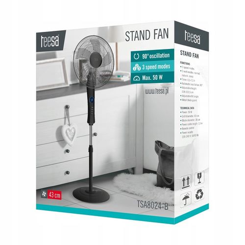 Wentylator podłogowy z sterowany pilotem, stojący TSA8024 czarny na Arena.pl