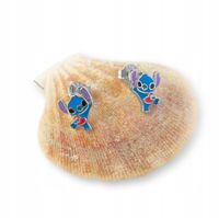 Pr.925 Srebrne bajkowe kolczyki Stich z serduszkiem -HIT kolorowy Stitch