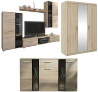 Zestaw meble pokojowe Meblościanka Szafa z lustrem Komoda do salonu Sonoma