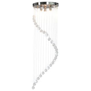 Lampa sufitowa z kryształami i koralikami, srebrna, spirala, G9