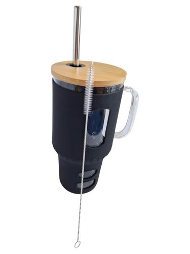 Kubek ze Słomką z Pokrywką Bambusową Szklany 950ml na Arena.pl