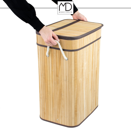 SKŁADANY KOSZ POJEMNIK NA PRANIE BIELIZNĘ Z POKRYWĄ BAMBUSOWY DREWNIANY 80L na Arena.pl