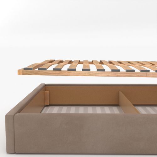 ŁÓŻKO TAPICEROWANE DO SYPIALNI 140x200 ŁÓŻKO PODWÓJNE Z POJEMNIKIEM BEŻOWE na Arena.pl