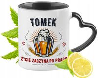 Dla Tomka Kubek Czarny Z Uszkiem W Kształcie Serca Na Prezent Z Nadrukiem