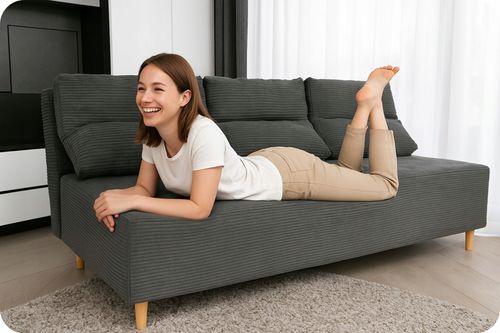 Kanapa sofa KIMO funkcja spania pojemnik Family Meble Ramona j. szary welur na Arena.pl