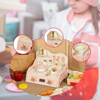 MINI KUCHNIA DREWNIANA DLA DZIECI Różowa Zabawka Edukacyjna Akcesoria