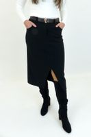 Czarna Błyszcząca Spódnica Midi z Rozcięciem UNI