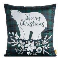 Poszewka świąteczna z nadrukiem niedźwiedzia CHERRY 60X60 zielona+biała