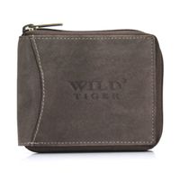 portfel męski poziomy z nubuku wild tiger - ciemnobrązowy