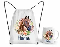 Worek + kubek z motywem konia i imieniem dziecka