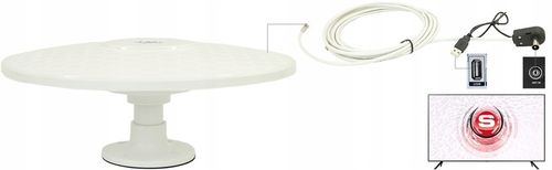 MOCNA MAŁA ANTENA TV DVB-T DVB-T2 360 STOPNI KEMPING DVB T DVB-T2 BIAŁA USB na Arena.pl