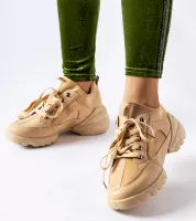 Ciemnobeżowe sneakersy z elastyczną cholewką Abal 38