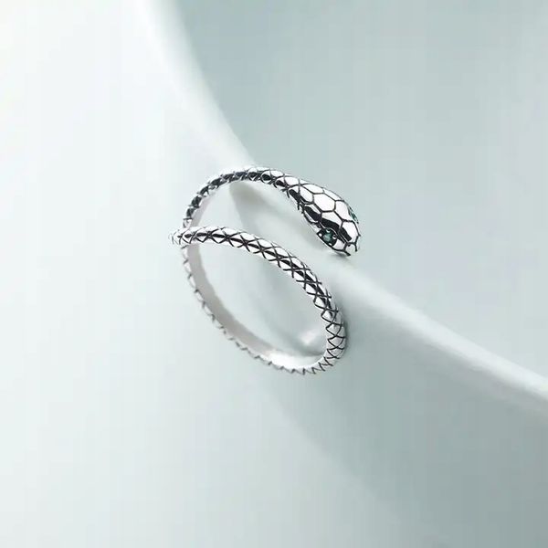 Pierścionek otwarty srebrny regulowany WĄŻ ŻMIJA zdjęcie 1