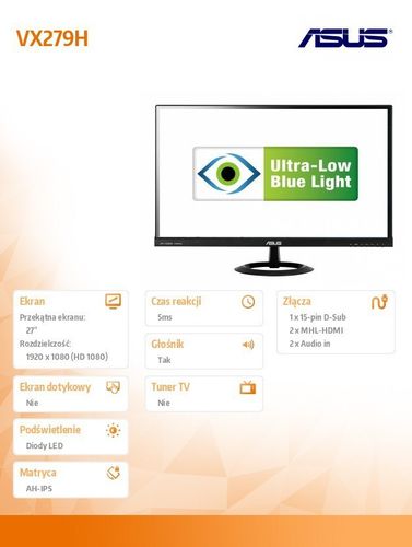 Asus 27'' LED VX279H 16:9 HDMI-MHLx2/D-Sub/2x Audio na Arena.pl
