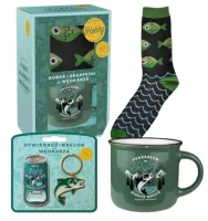 KOMPLET DLA WĘDKARZA KUBEK SKARPETY BRELOK I OTWIERACZ RYBY PREZENT ŚWIĘTA