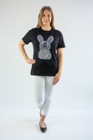 Bluzka krótki rękaw z króliczkiem i kryształkami Nolita Czarna S