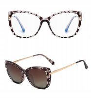 Damskie OKULARY Zerówki oprawki do KOMPUTERA + NAKŁADKA PRZECIWSŁONECZNA