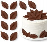Liść opłatkowy 5,5 cm brązowe - dekoracja cukiernicza na tort jadalna 10szt