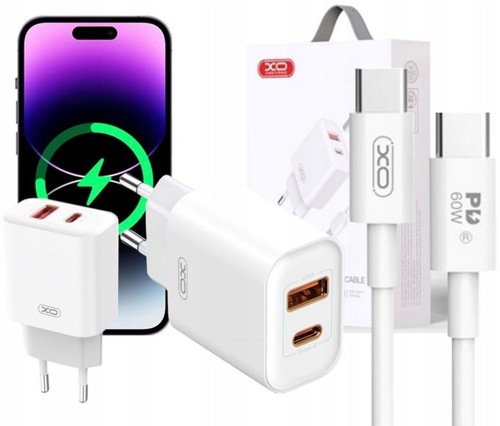 ZESTAW | SZYBKA ŁADOWARKA SIECIOWA PD TYPE-C| QC3.0 USB + KABEL TYPE C 60W zdjęcie 1