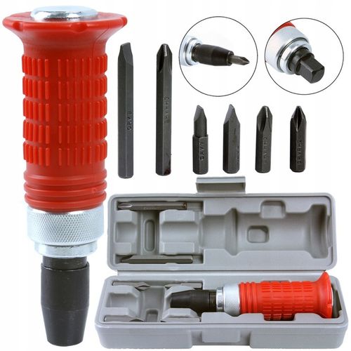 ŚRUBOKRĘT POBIJAK WYKRĘTAK WKRĘTAK UDAROWY 6 x BIT GUMOWA RĘKOJEŚĆ PUDEŁKO na Arena.pl