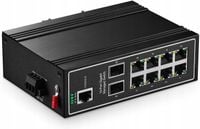 Binardat Switch przemysłowy L2+ 10 portów Gigabit 8 Ethernet 2 SFP VLAN