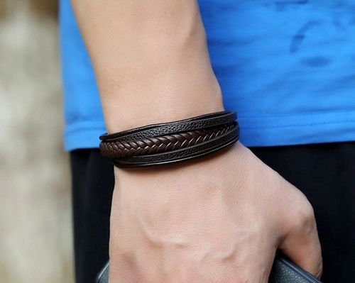 BRANSOLETKA MĘSKA BRĄZ RZEMYK STAL NIERDZEWNA W PUDEŁKU CRYSTAL NA PREZENT na Arena.pl