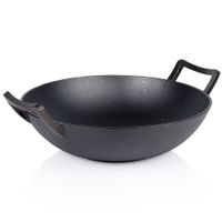Wok Żeliwny Patelnia Głęboka do Smażenia Duszenia Dań Azjatyckich 36 cm