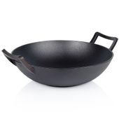Wok Żeliwny Patelnia Głęboka do Smażenia Duszenia Dań Azjatyckich 36 cm