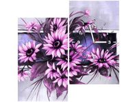 60X60CM ZEGAR SŁONECZNIKI FIOLECIE OBRAZ DREWNO ŚCIAN KWADRAT