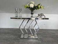 Konsola nowojorska srebrna z kamiennym blatem marmurowym Alis  140x40x83