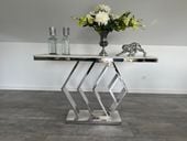 Konsola nowojorska srebrna z kamiennym blatem marmurowym Alis  140x40x83