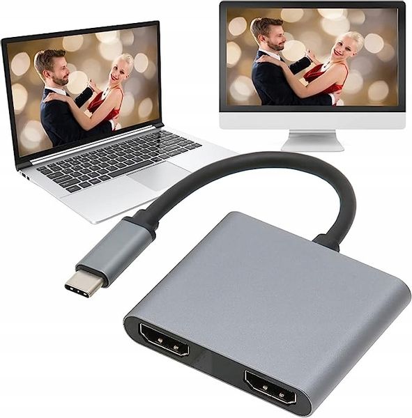 ADAPTER HUB 4W1 2X HDMI 4K USB POWER DELIVERY USB C STACJA DOKUJĄCA zdjęcie 2