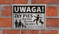 Tabliczka UWAGA ZŁY PIES ZŁA PANI ZŁY PAN 20x15 cm