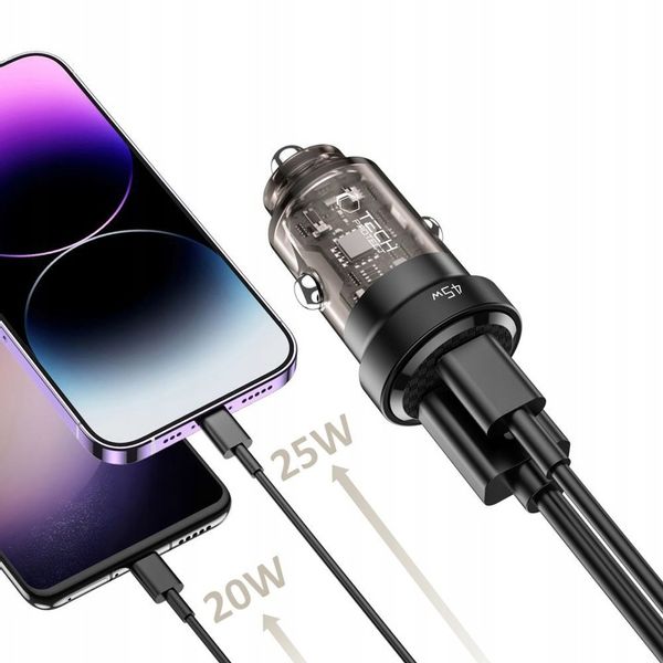 2-PORTOWA MAŁA SZYBKA ŁADOWARKA SAMOCHODOWA TYPE-C DO - IPHONE 12 13 14 15 zdjęcie 2