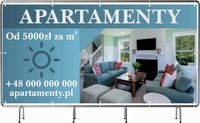 BANER REKLAMOWY 130x80cm projekt w cenie różne wzory APARTAMENTY OD METRÓW